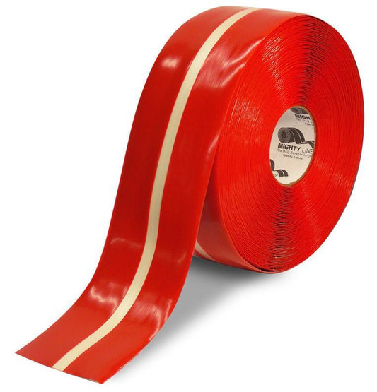 4"" Red MightyGlow with Luminescent Center Line Safety Floor Tape - 100' Roll