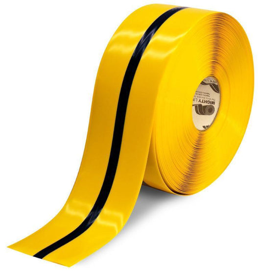 4" Yellow Tape with Black Center Line - 100' Roll