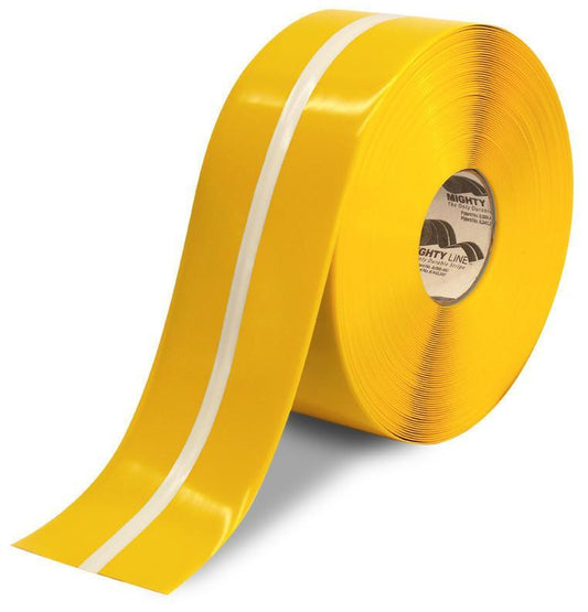 4"" Yellow MightyGlow with Luminescent Center Line Safety Floor Tape- 100' Roll